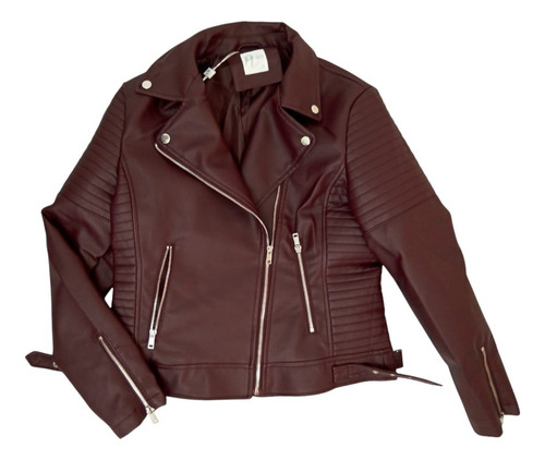 Campera Eco Cuero Mujer Entallada Cierre Cruzado Importadas