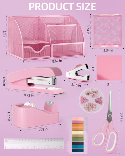 Organizador De Escritorio Rosa Y Kit De Accesorios, Suminist