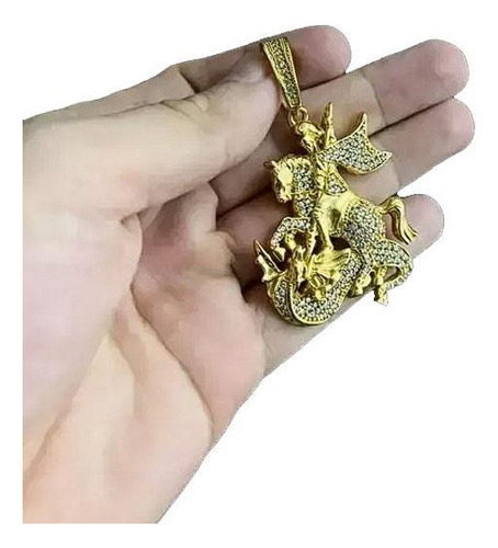 Pingente São Jorge Cravejado 3d Gg - Banhado A Ouro 18k