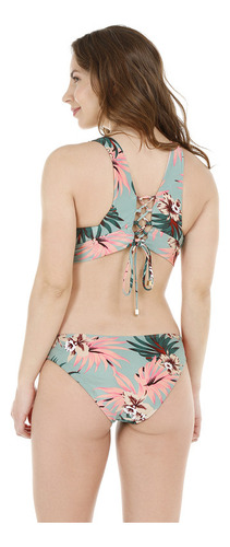 Mujer Bikini H2o Wear Flores Con Brillo Y Amarras Traseras