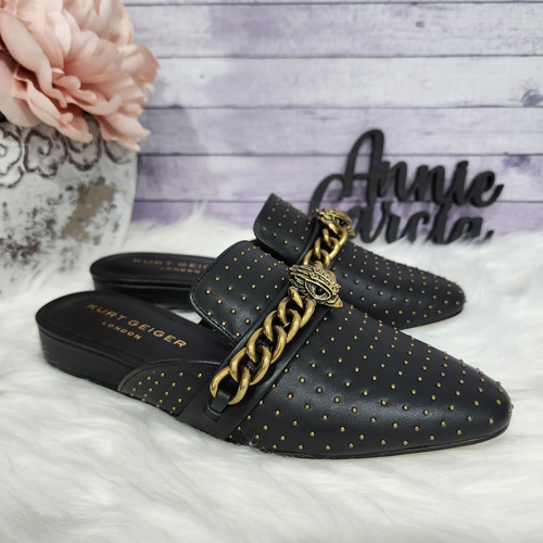 Mules Kurt Geiger Flats Negras Aguila Nuevas Originales