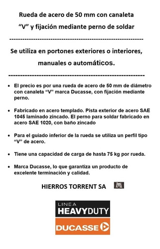 Imagen 4 de 9 de Rueda Acero Portón Corredizo 50 Mm Ducasse 75 Kg Canal V Ht