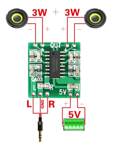 5x Modulo Amplificador Som Estéreo Pam8403 2 Canais 3w 8403
