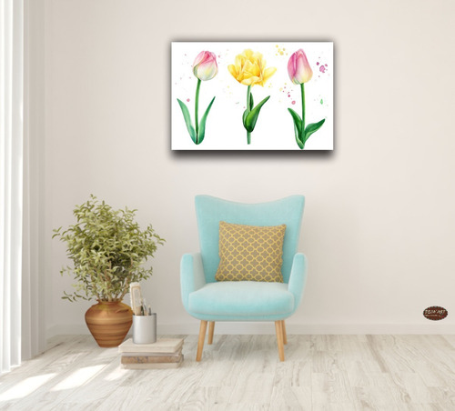 Cuadro Decorativo Flores Tulipanes Tipo Acuarela 60x40