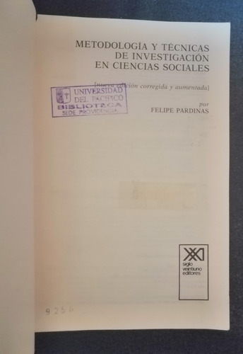 Metodologia Y Tecnicas De Investigacion Felipe Pardinas
