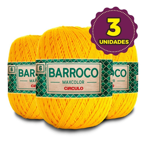 Imagem 1 de 1 de Kit 3 Barbante Barroco Maxcolor 400g N6 1289 Amarelo Canário
