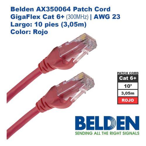 Belden Ax350064 Patch Cord Cat6+ 3,05m | 10 Rojo