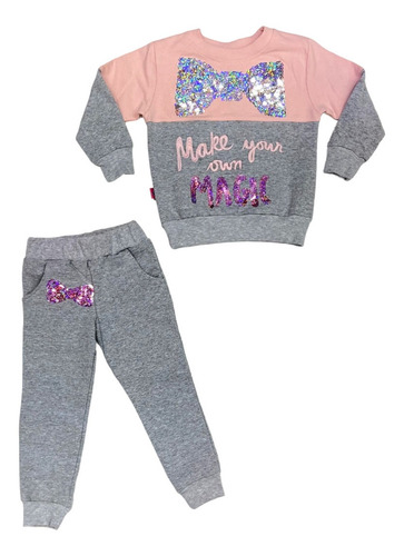 Pants Afelpado 2 Pzas Moño Lentejuelas Niñas 2-6 Años