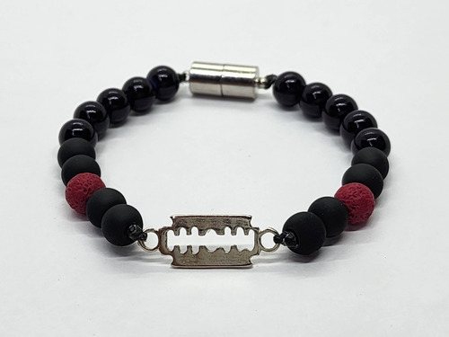 Pulsera Negro Rojo Volcanica Hojilla Barbero Plata - Pulse