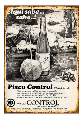 1 Cartel Metalico Retro Aviso Pisco Control Coco 40x28 Cms