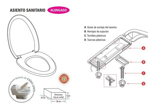 Tapa Para Sanitario Blanca Alongada Caída Lenta