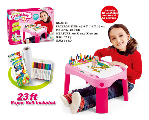 Mesa Pizarra Para Niños - Con 24 Lápiz De Color Y Papel