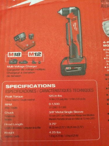 Taladro Angular 3/8 M18 De Ángulo Recto Milwaukee 2615-21
