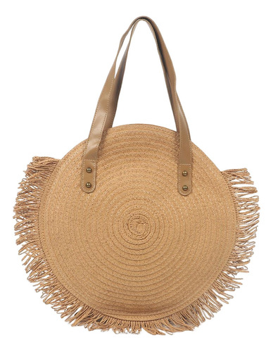 Bolso Redondo De Paja Para Mujer, Bohemio Con Borlas, Bolso