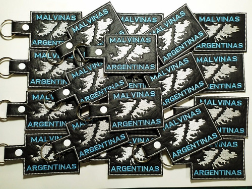 Imagen 4 de 4 de Llavero Malvinas Argentinas Islas Bordado Cuero Eco Argolla