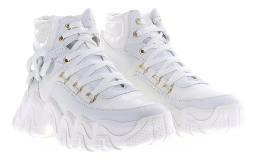 Imagen 4 de 4 de Tenis Tipo Botín Mujer De Plataforma Casuales Moda Blanco
