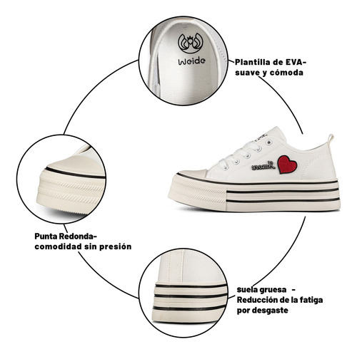 Zapatillas Lona Mujer Corazón Punta Redonda Casual Antideslizante Moda Lindo Suela Resistente Weide