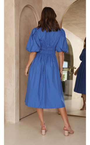 Vestido De Verano De Cintura Alta Con Cuello En V Para Mujer