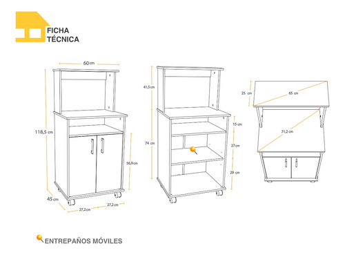 Imagen 4 de 6 de Mueble Casa Lista® Cocina Auxiliar 2 Puertas Para Microondas