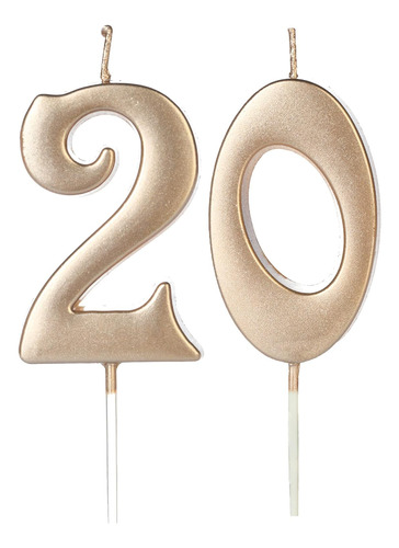 Velas De Cumpleaños Número 20 Color Dorado Champán Para Past