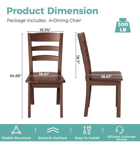 Mordeer Juego De 4 Sillas De Mesa De Cocina De Madera Maciza Diseño De La Tela Color De La Estructura De La Silla Color Del Asiento