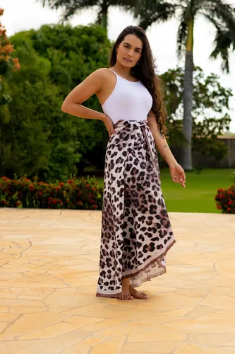 Saia Envelope Pareô Longa Animal Print Estampa De Onça Praia Saia Envelope Pareô Longa Animal Print Estampa De Onça Praia