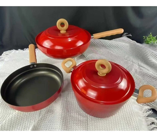 Kit De Panelas Antiaderente 5 Peças Fogão A Gás E Indução Cor Vermelho