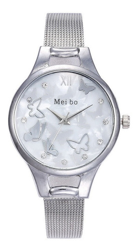 Relógio Fino Social Feminino Meibo Borboleta Aço Inoxidável