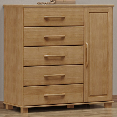 Comoda 5 Gavetas 1 Porta Madeira Maciça 125 Cm 2251 Freijo M