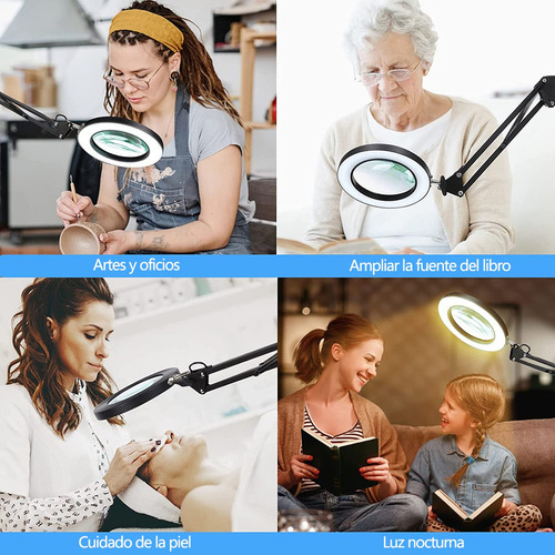 Lámpara Led De Escritorio Con Lupa De 8x Con Brazo Pedestal