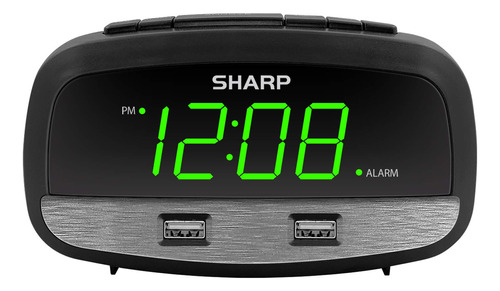 Sharp Reloj Digital Con Alarma Y Puertos De Carga Rápida Usb