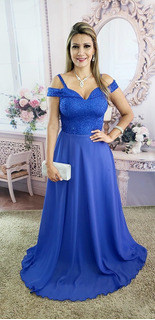 vestido de festa azul royal longo barato