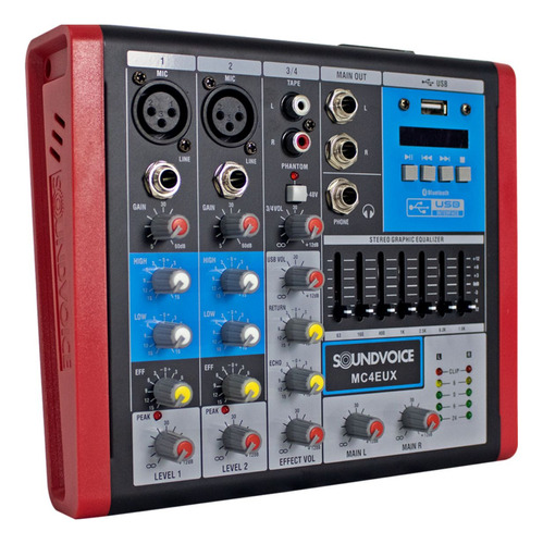 Mesa Som 4 Canais Mc4 Eux Mixer Usb Equalizador Soundvoice 110V/220V