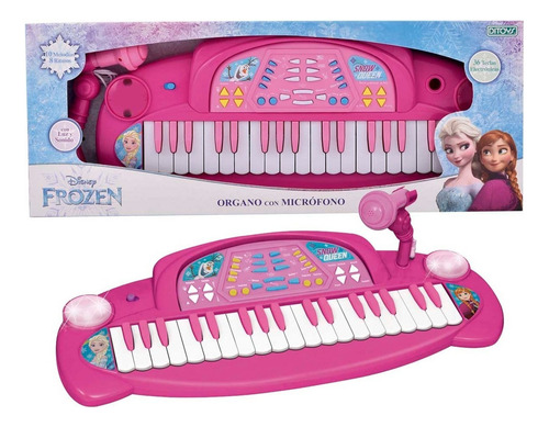 Juguete Organo Piano Frozen Disney Microfono Ditoys Luces Color Rosa