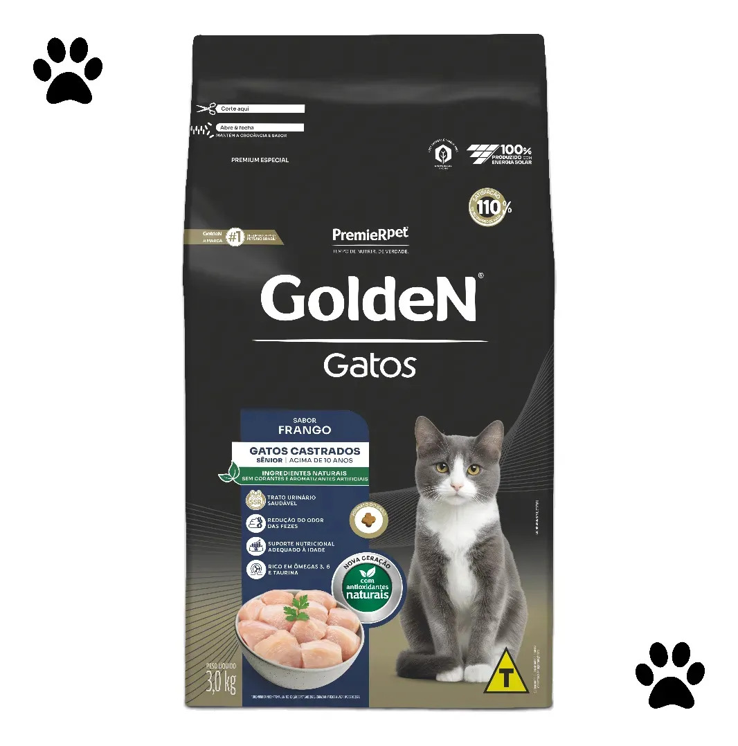 Ração Golden Para Gatos Sênior Castrados Sabor Frango 3 Kg