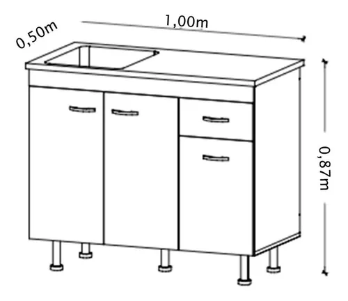 Mueble Cocina Bajo Mesada Melanina 100 Blanco Puertas Cajon