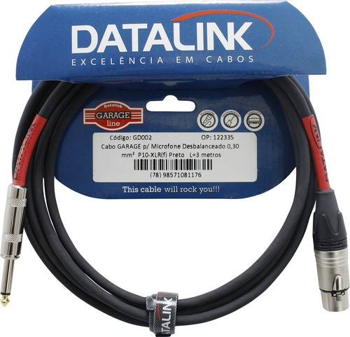 Imagem 2 de 3 de Kit3 Cabo Desbalanceado Datalink Garage Microfone Xlr P10 3m