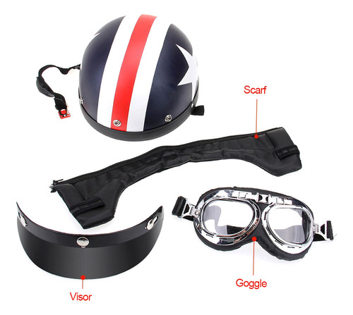 Casco De Moto Semiabierto Con Lentes Y Bufanda