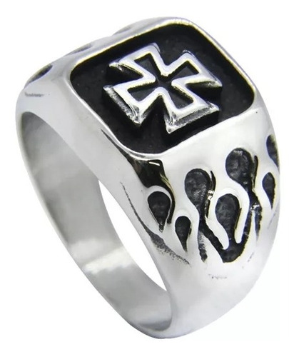 Anillo De Hombre Cruz Celta Llamas Plateado Negro 