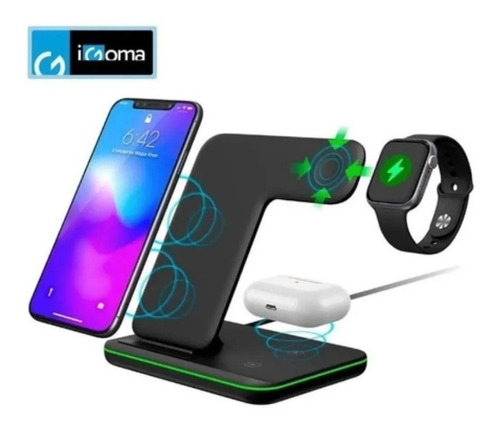 Base Carga Inalámbrica 3 En 1 Para iPhone, Watch, AirPods