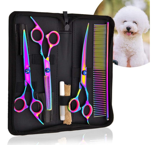 Set 3 Tijeras Prof Para Corte De Pelo Canino + Peine+estuche