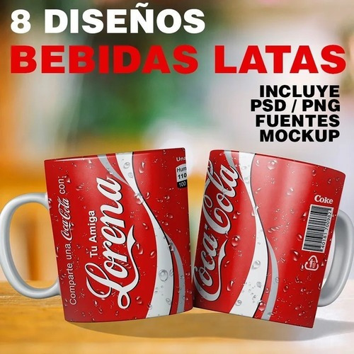 Imagen 1 de 9 de Plantillas Bebidas Latas 8 Diseños / Sublimacion Tazas
