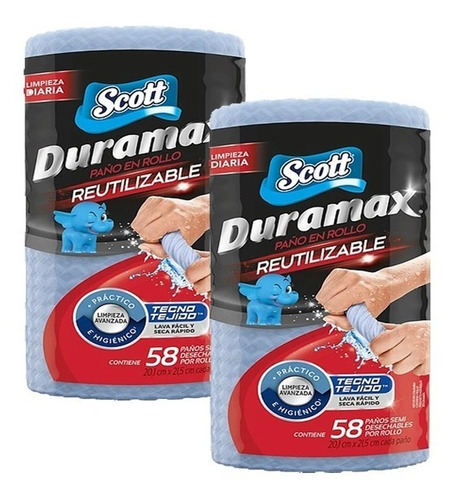 Toalla Scott Duramax Reutilizable Azul (58 Hojas)  
