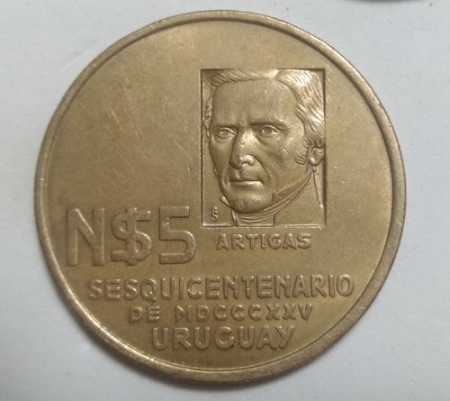 Monedas Antiguas N$5 Cobre  Sesquicentenario De Mdcccxxv Uru