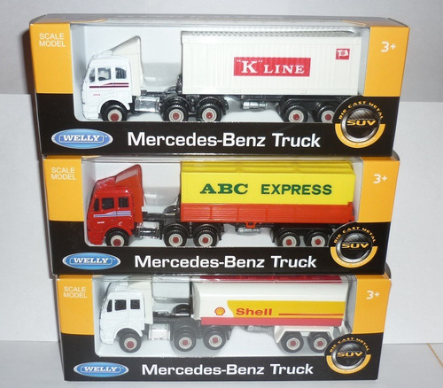 3 Camiones Mercedes Benz Esc 1/64 Container- Acoplado- Shell