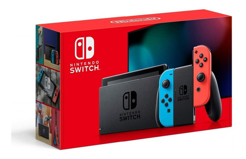 Nintendo Switch With Neon Blue And Neon Red 