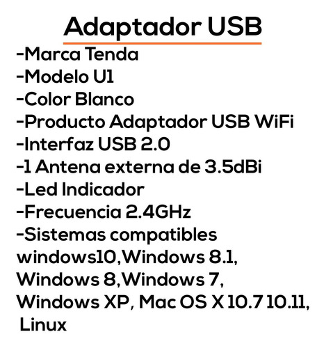 Imagen 3 de 9 de Adaptador Red Usb Tenda U1 Inalambrico 300mbps Bagc