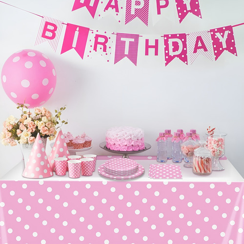 Vajilla De Cumpleaños Platos Vasos Desechables Rosa 20pcs