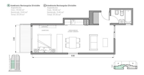 Imagen 3 de 11 de Departamento De 1 Ambiente Divisible A Estrenar, Almagro.