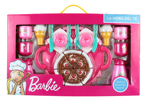 Set Juego De Te Barbie Postres Pastel Charola Juguete Cocina Color Rosa